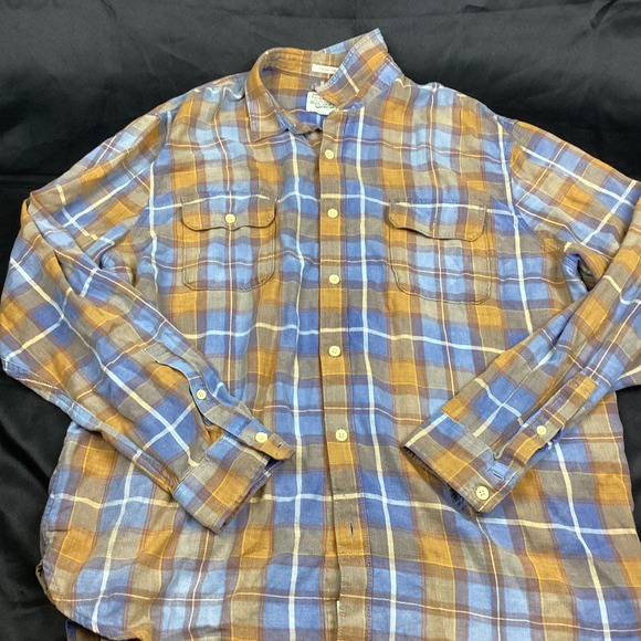 Lucky Brand Other - Lucky Brand Mens XXL Classic Fit Plaid Flannel Button Down Shirt Blue Yellow